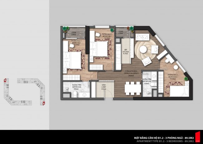 Mặt bằng thiết kế căn hộ chung cư The Emerald CT8 Mỹ Đình